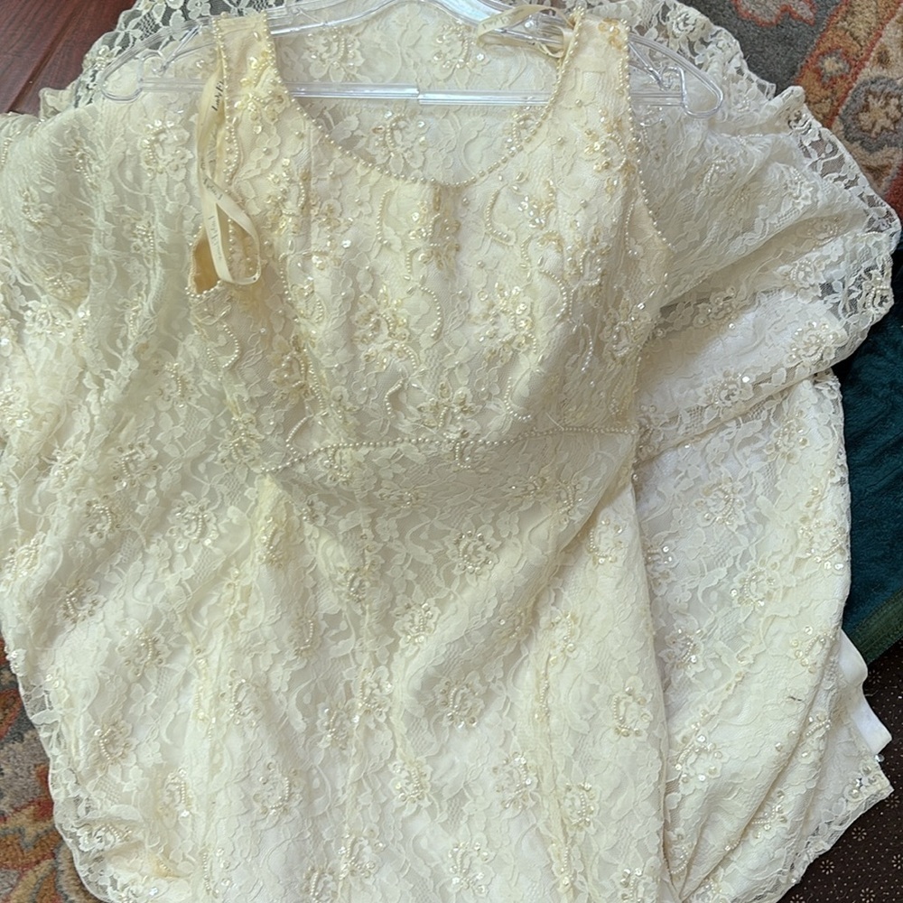 Elegant Cream Lace and pearl Gown - Picture 6 of 6